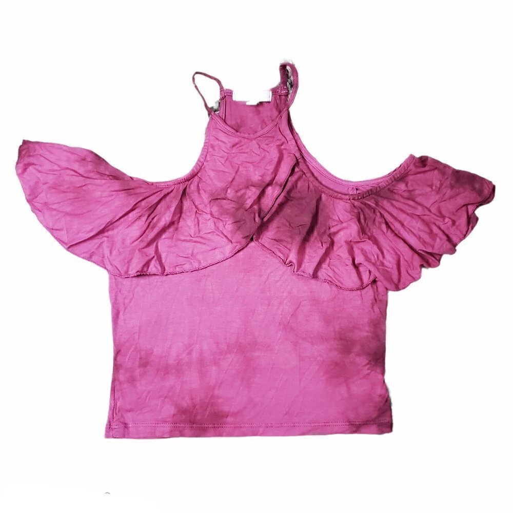 Don't Ask Why Pink Tie Dye Ruffle Halter Stretchy Soft Top